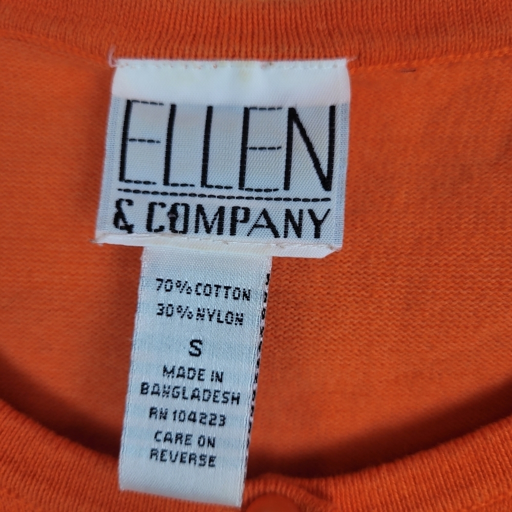 Ellen & Company crew neck cotton orange cardigan button front preppy academia S - Picture 3 of 10